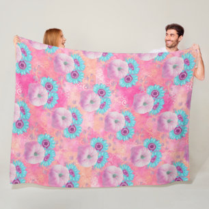 COBERTOR DE VELO PASTEL PINK FALL PUMPKINS E AQUA FLOWERS