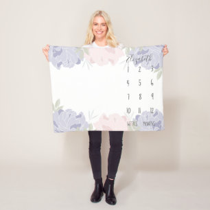 Cobertor De Velo Pastel Pink & Purple Peonies Floral Baby Milestone