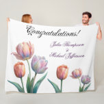 Cobertor De Velo Pastel romântico e poético Tulipas Aquarela<br><div class="desc">Esta trabalho de arte apresenta duas tulipas requintadas em tons macios e pastéis, capturando lindamente suas delicadas pétalas e seus caules graciosos. As flores são renderizadas em uma paleta sonhadora de pintas pálidas, roxas suaves, verdes leves e sutis pistas de azul. A qualidade translúcida das pétalas, combinada com o estilo...</div>