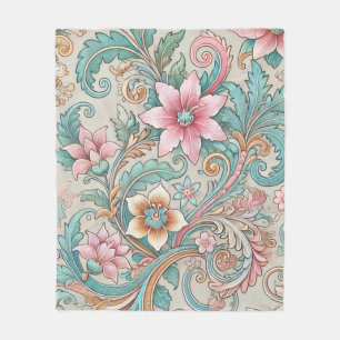 Cobertor De Velo Pastel Rosa Teal Boho Batik Floral Watercolor