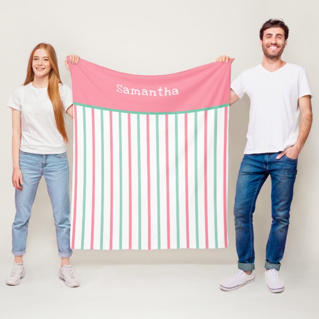 Cobertor De Velo Pastel Salmon Pink Teal Green Strips Nome (In Situ)