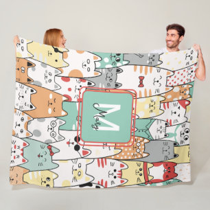 Cobertor De Velo Pastel Watercolor Cat Gatinhos Nome Crianças Monog