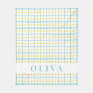 Cobertor De Velo Pastel Yellow Blue Plaid Custom Name