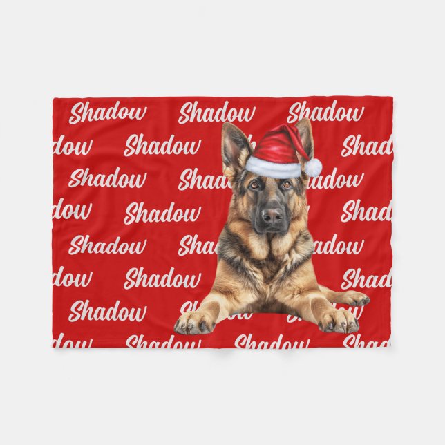 Cobertor De Velo Pastor Alemão no Vermelho com o Nome Cachorro de N (Frente (Horizontal))