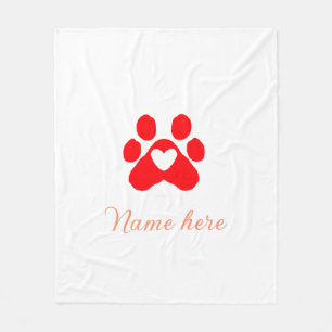 Cobertor De Velo Pata de cachorro coração vermelho adicionar nome t