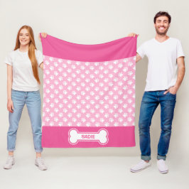 Cobertor De Velo Patas de Cachorro Rosa e Branco e Osso com Nome