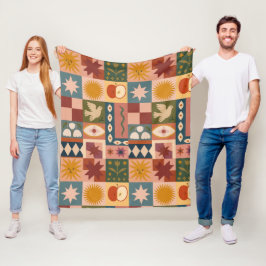 Cobertor De Velo Patchwork celestial boêmica com símbolos místicos