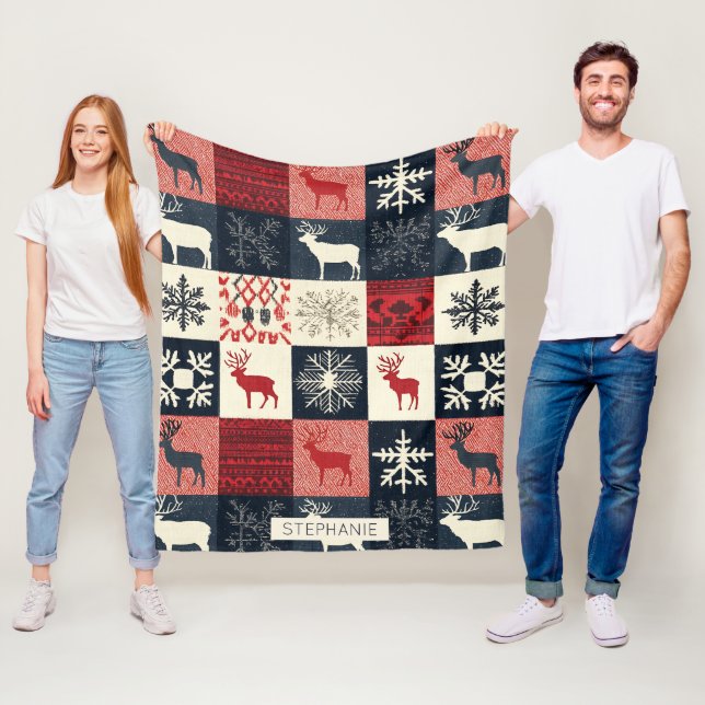 Cobertor De Velo Patchwork do Fair Isle Knited | Holiday Reindeer (In Situ)