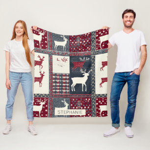 Cobertor De Velo Patchwork do Fair Isle Knited   Reindeer Russo (2)