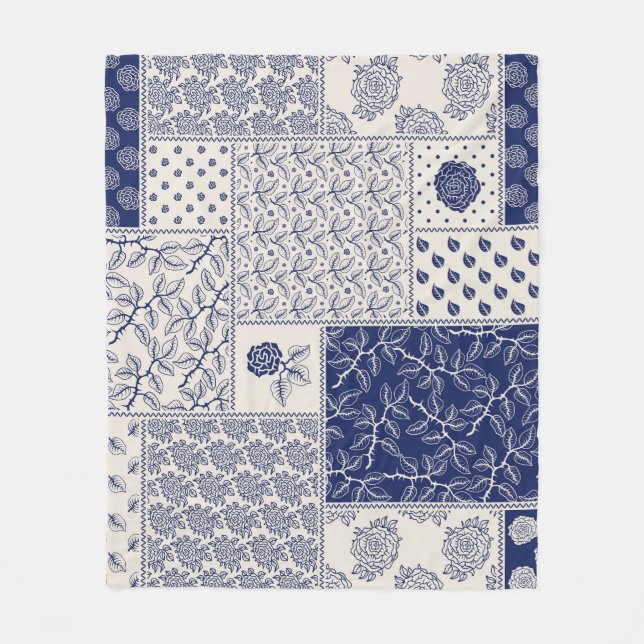 Cobertor De Velo Patchwork Floral do Indigo Blue Beige (Frente)