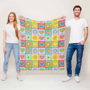 Cobertor De Velo Patchwork of Love Blossom and Hearts
