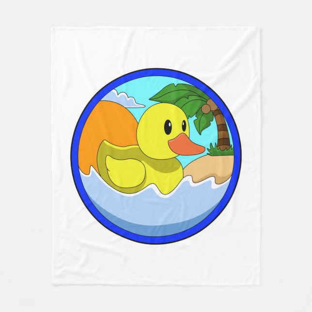 Cobertor De Velo Pato na praia com palmeiras.PNG (Frente)