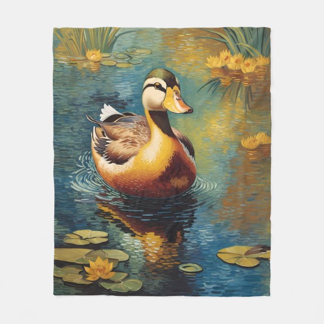 Cobertor De Velo Pato Tranquilo Numa Pintura Artística De Pond (Frente)