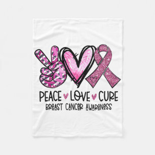Cobertor De Velo Peace Love Cure Pink Ribbon Breast Awarenes - Canc