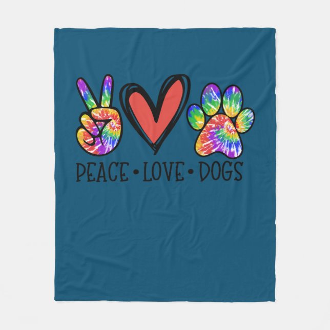 Cobertor De Velo Peace Love Dogs Paws Tie Dye Rainbow Animal Rescue (Frente)