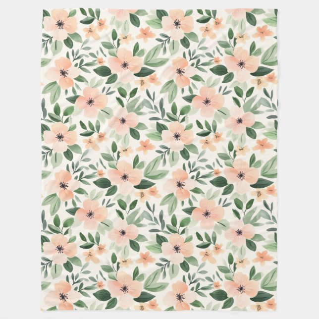 Cobertor De Velo Peach Mint Flowers   (Frente)