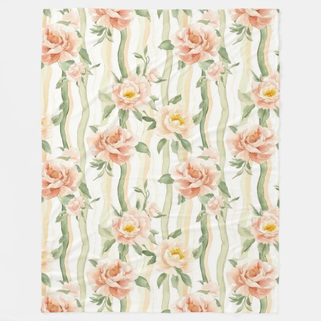Cobertor De Velo Peach Mint Roses Floral Stripes Birthday (Frente)