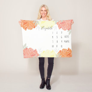 Cobertor De Velo Peach Yellow Orange Peonies Floral Baby Milestone