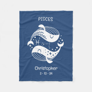 Cobertor De Velo Peixes Nome da Estrela Zodiosa Birthdate Blue Baby