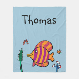 Cobertor De Velo Peixes tropicais alaranjados e roxos com cavalos