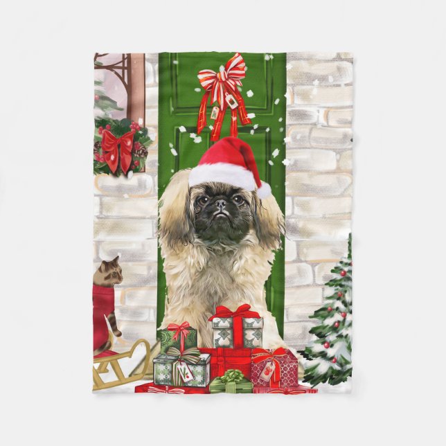 Cobertor De Velo Pekingese Dog Christmas (Frente)