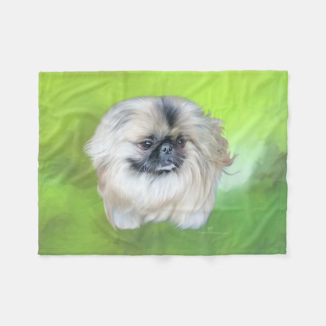 Cobertor De Velo Pekingese em Verde (Frente (Horizontal))