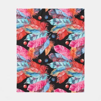 Cobertor De Velo Penas coloridas, boho, sem costura, vibrante.