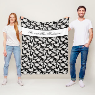 Cobertor De Velo Penas de Cisne Branco Preto com Script Elegante Mo