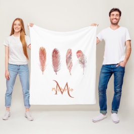 Cobertor De Velo Penas de cor-de-rosa e coral em monograma branco