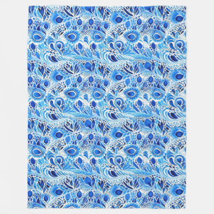 Cobertor De Velo Penas de Pavão Branco Azul