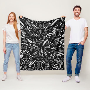 Cobertor De Velo Penas e Ferns em Preto e Branco