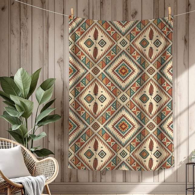 Cobertor De Velo Penas tribais vivas tradicionais (Traditional Ethnic vibrant Tribal feathers brown Fleece Blanket)