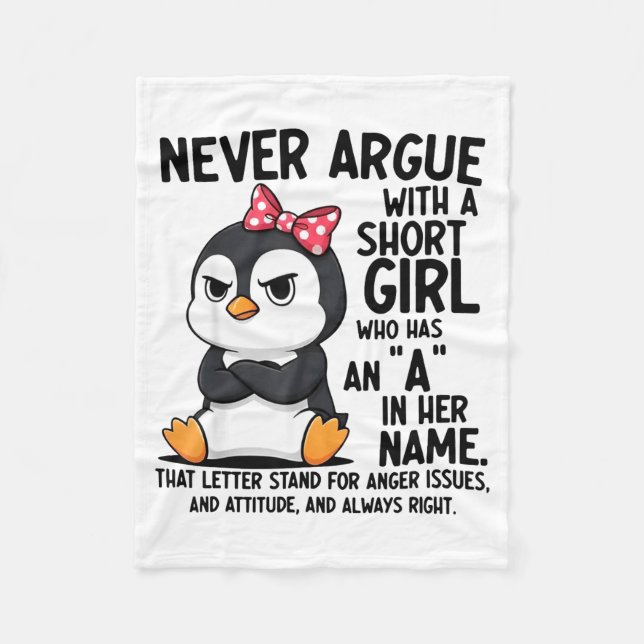 Cobertor De Velo Penguin Never Argue With A Short Girl Named A  (Frente)