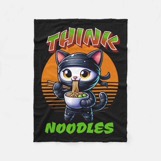 Cobertor De Velo Pense em macarrão - Mmm Noodles Kawaii Ninja Cat E (Frente)