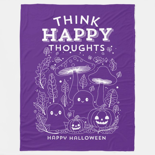 Cobertor De Velo Pense em pensamentos felizes Coleção de Halloween (Frente)