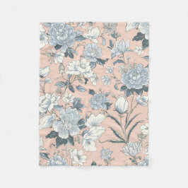 Cobertor De Velo Peônias Azuis Floral Botânico Vintage Pêssego