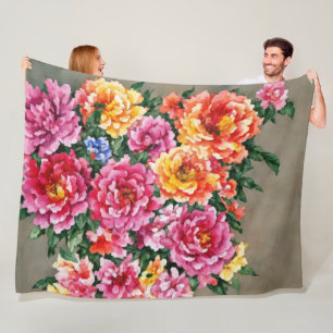 Cobertor De Velo Peônias de aquarela com Buquê Floral em bronzeado