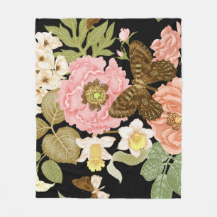 Cobertor De Velo Peônias de Rosas Vintage: Padrão Floral Preto