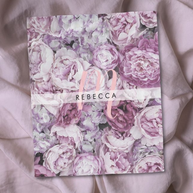 Cobertor De Velo Peony Roses Floral Rosa Script Monograma (Peony Roses Floral Pink Script Monogram Fleece Blanket)