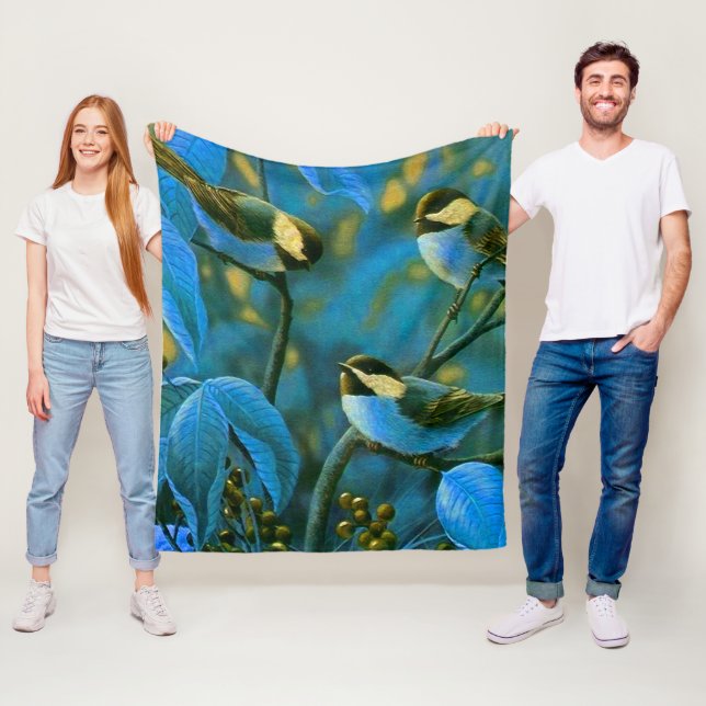 Cobertor De Velo Pequenas aves amarelas azuis (In Situ)