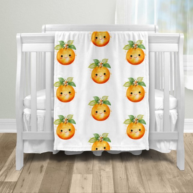 Cobertor De Velo Pequeno Cutie Laranja Citrus (Adorable little cutie tangerine orange sweet face baby blanket. )