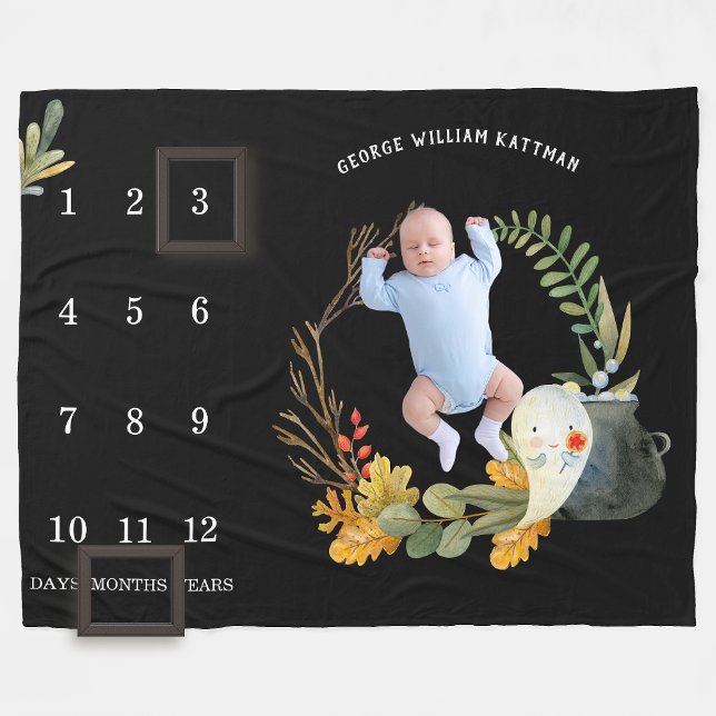 Cobertor De Velo Pequeno fantasma Halloween Baby Milestone Blanket (Criador carregado)