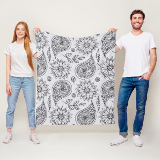 Cobertor De Velo pequenos motivos florais e folhosos, todos cinzas