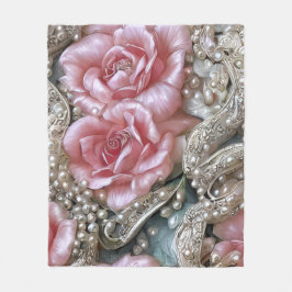 Cobertor De Velo Pérolas Vintage e Padrão de Rosas Rosa