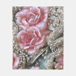 Cobertor De Velo Pérolas Vintage e Padrão de Rosas Rosa