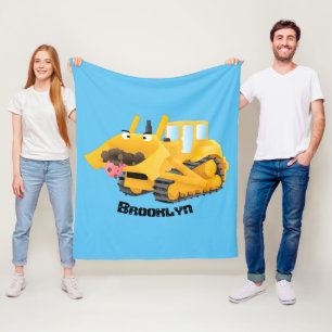 Cobertor De Velo Personagem de desenho animado de bulldozer amarelo