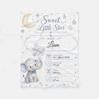 Cobertor De Velo Personalisierbare Baby Geburtstafel mit Elefant 