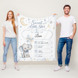 Cobertor De Velo Personalisierbare Baby Geburtstafel mit Elefant 