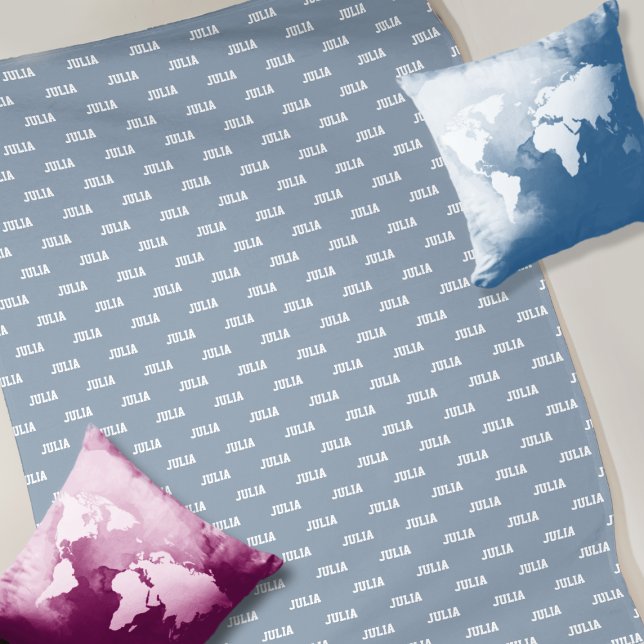 Cobertor De Velo Personalizada Repetindo Seu Nome Dusty Blue (Criador carregado)