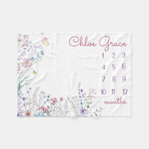 Cobertor De Velo PERSONALIZADA WILDFLOWER Baby Girl Milestone Blank